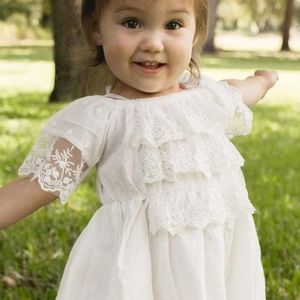 White linen lace summer dress toddler and Girl